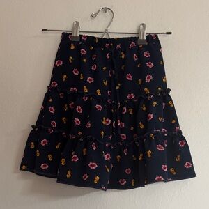 Chic Floral A-Line Skirt - Navy with Pink and Yellow Accents